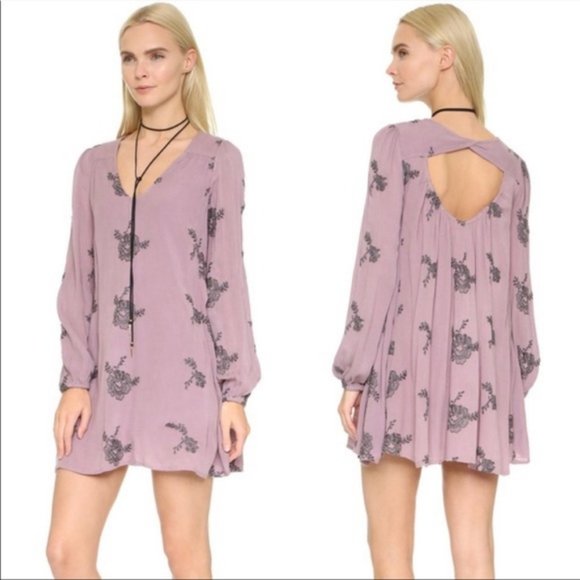 Free People Small Elderberry Embroidered Austin Mini Swing Dress - Picture 2 of 9